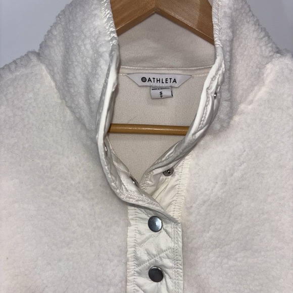Athleta Sherpa 1/4 Snap Fleece Pullover Jacket Ivory Cream Size Small Petite - Picture 2 of 11